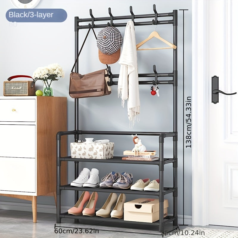 The perfect storage solution for your entrance: Chic coat rack and shoe bench with hooks - Versatile hall tree for shoes, clothes, hats, bags, and umbrellas - Space-saving and stylish home accessory