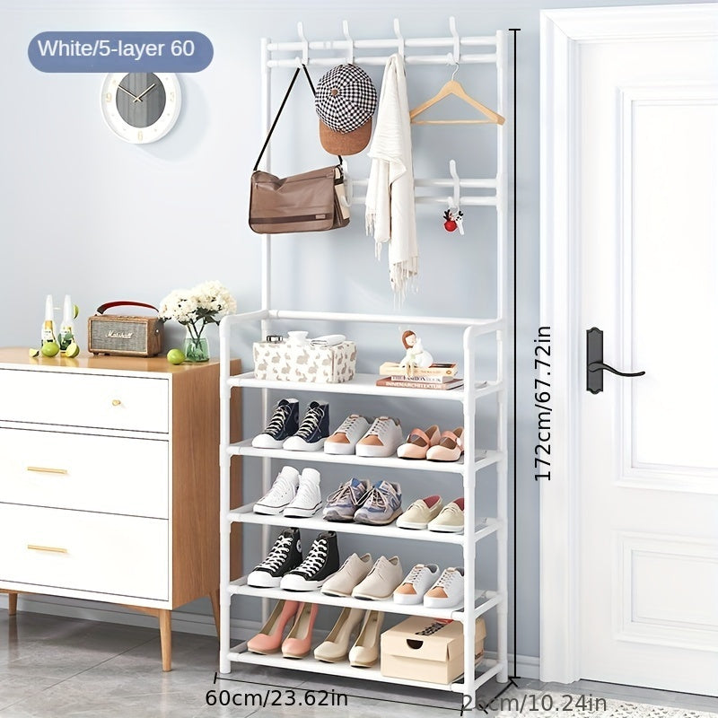 The perfect storage solution for your entrance: Chic coat rack and shoe bench with hooks - Versatile hall tree for shoes, clothes, hats, bags, and umbrellas - Space-saving and stylish home accessory