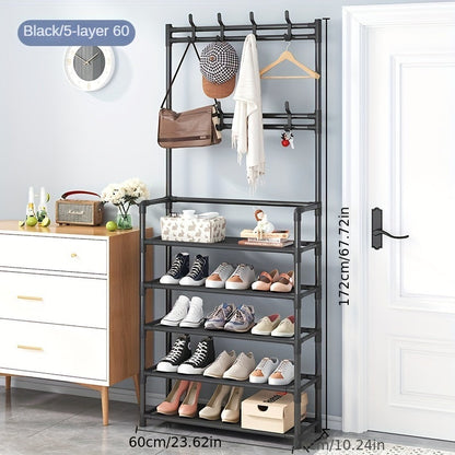 The perfect storage solution for your entrance: Chic coat rack and shoe bench with hooks - Versatile hall tree for shoes, clothes, hats, bags, and umbrellas - Space-saving and stylish home accessory