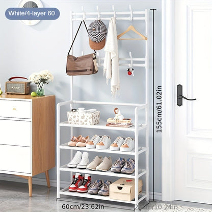 The perfect storage solution for your entrance: Chic coat rack and shoe bench with hooks - Versatile hall tree for shoes, clothes, hats, bags, and umbrellas - Space-saving and stylish home accessory