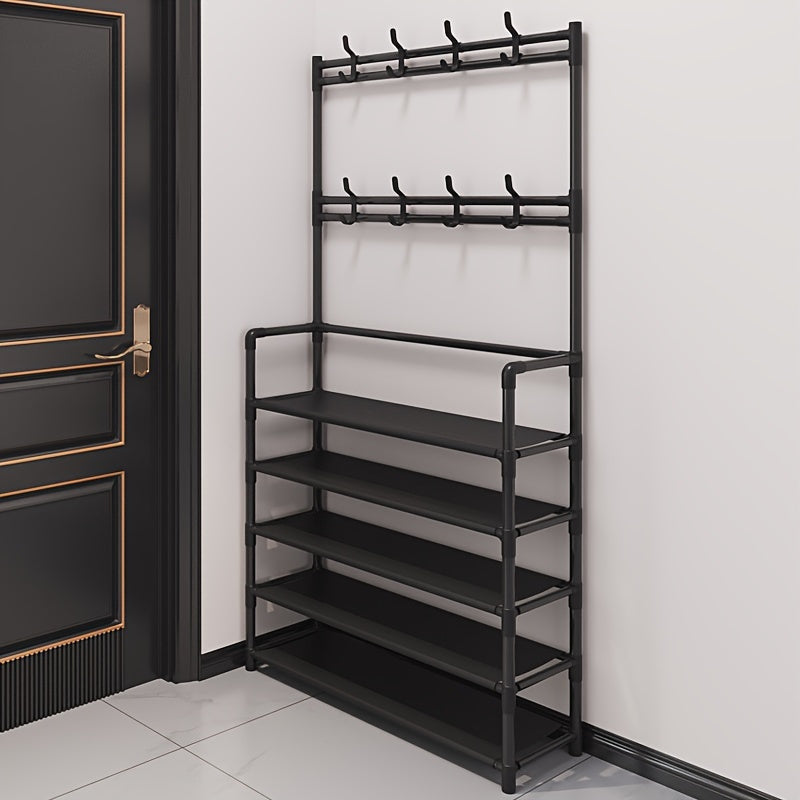 The perfect storage solution for your entrance: Chic coat rack and shoe bench with hooks - Versatile hall tree for shoes, clothes, hats, bags, and umbrellas - Space-saving and stylish home accessory