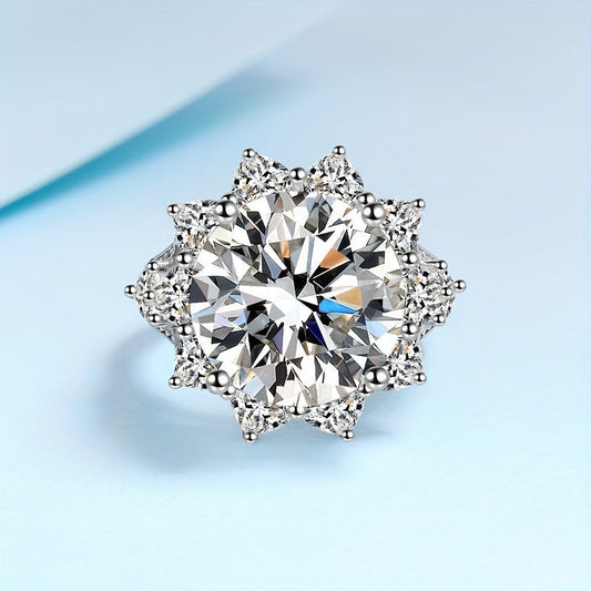 Sunflower Engagement Ring featuring a 10ct Moissanite stone - Crafted from 925 Sterling Silver with 18K Gold Plating. This fashionable piece is perfect for vacation and banquet wear, embracing a Y2K style. Ideal as a Valentine's Day gift for women.