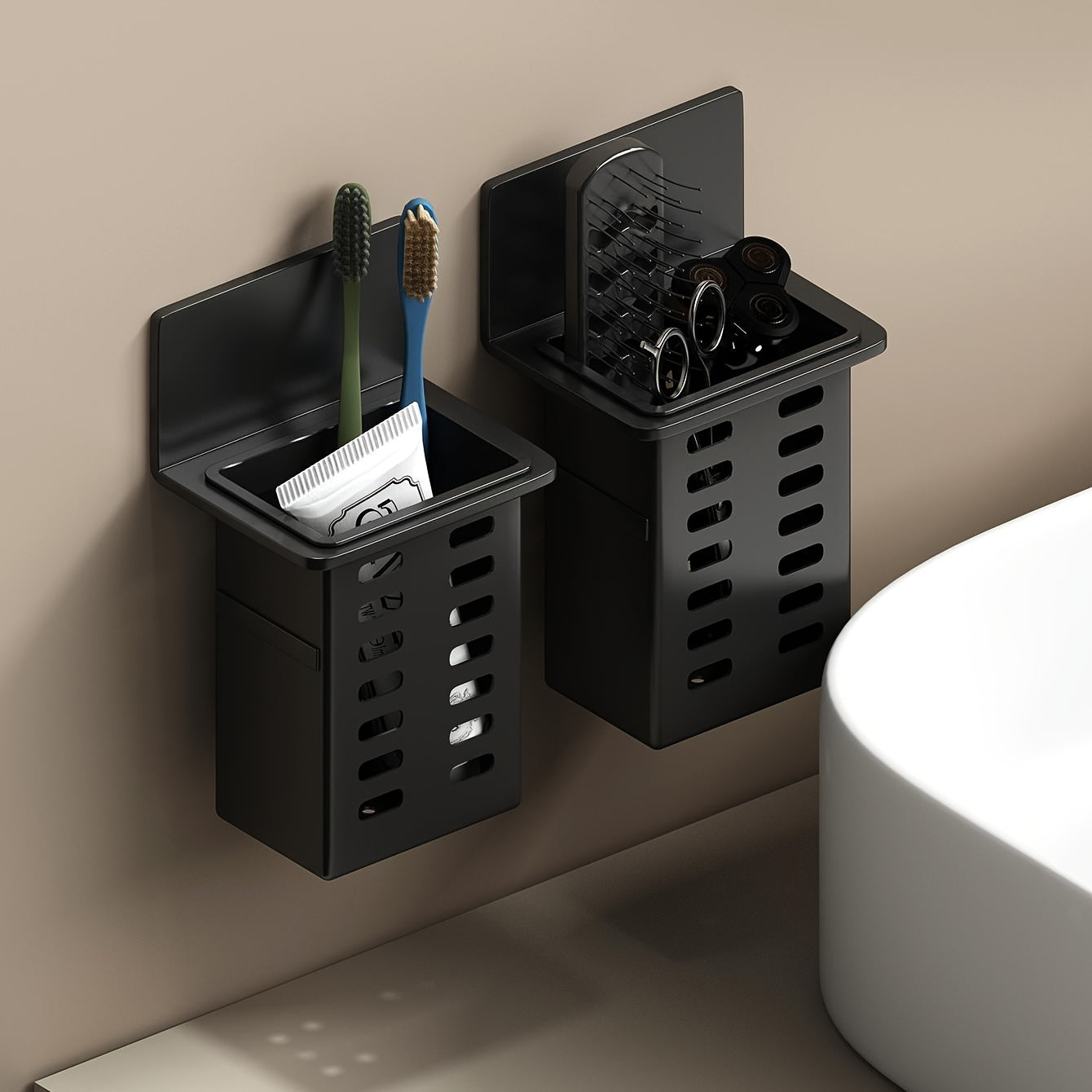 Toothbrush holder for bathroom, wall-mounted storage rack for toothbrushes and toothpaste, multifunctional bathroom organizer.