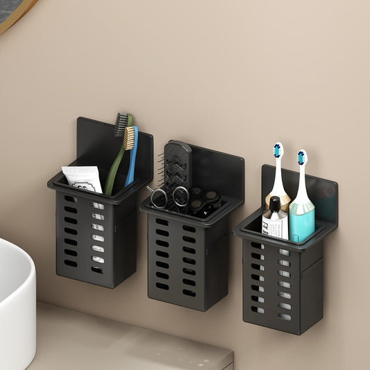 Toothbrush holder for bathroom, wall-mounted storage rack for toothbrushes and toothpaste, multifunctional bathroom organizer.