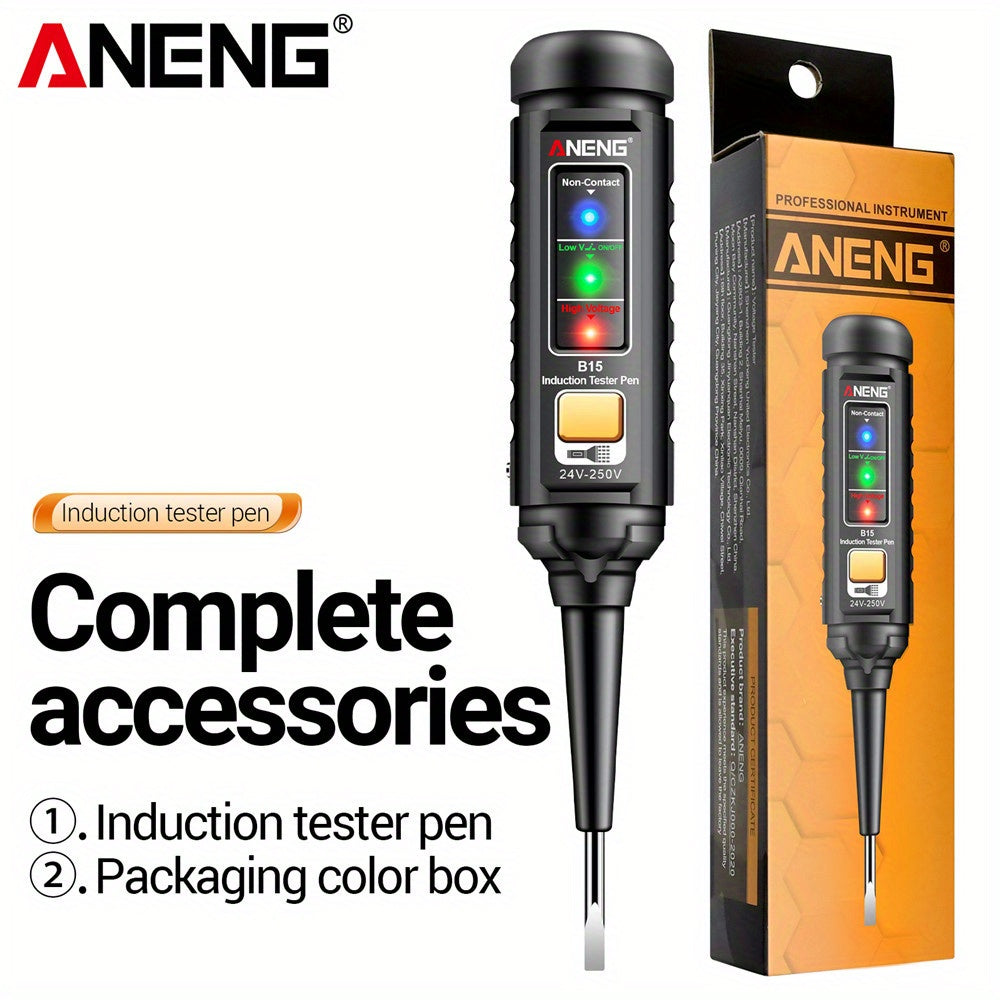 ANENG B15 Electrician's Voltage Tester Pen with LCD Display, Insulated Screwdriver for DC Detection, Self-Testing Function, Line Breakpoint Lookup, Sound and Light Alert, Battery-Powered