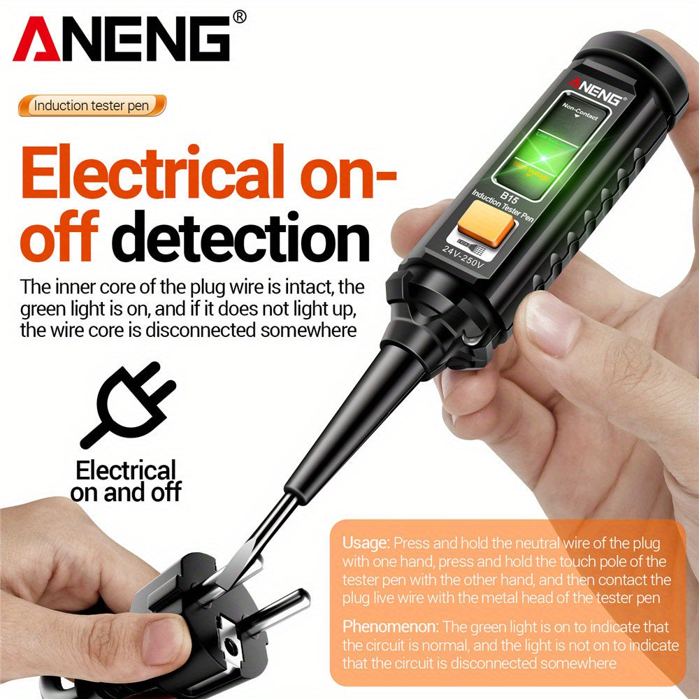 ANENG B15 Electrician's Voltage Tester Pen with LCD Display, Insulated Screwdriver for DC Detection, Self-Testing Function, Line Breakpoint Lookup, Sound and Light Alert, Battery-Powered