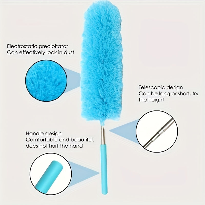 Microfiber Duster with Telescopic Handle - Flexible and Extendable Cleaning Tool for Ceiling, Fans, and Home - Stainless Steel, Washable and Environmentally Friendly - No Electricity Required.