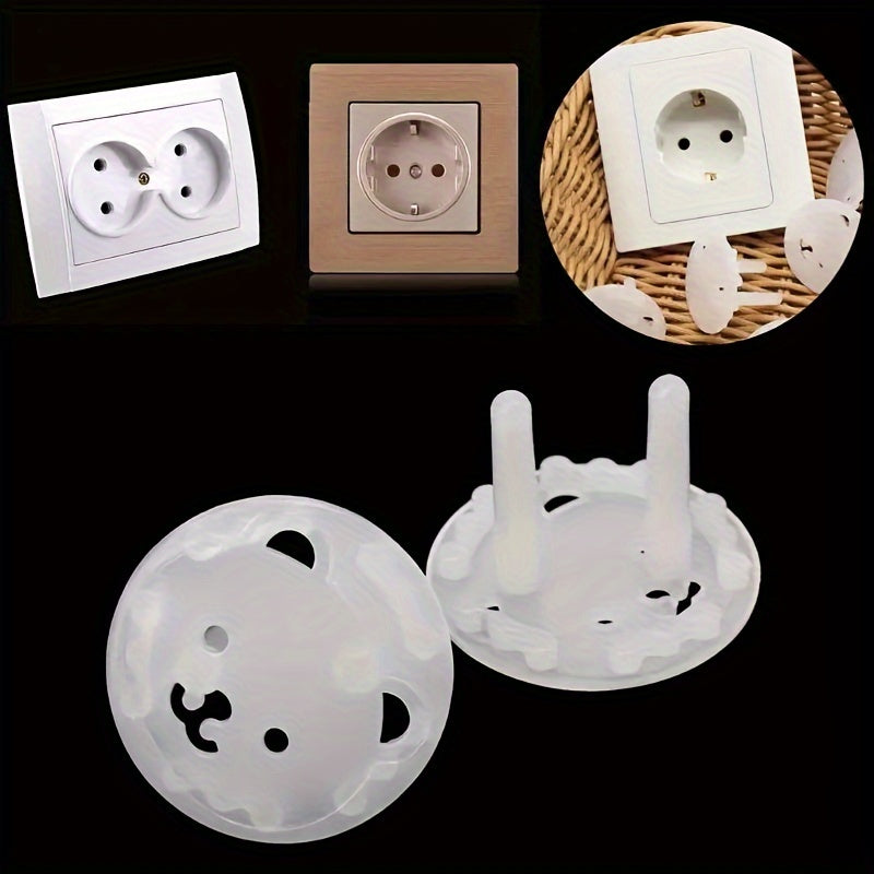 5 Cute Panda Face Power Socket Protectors with Adhesive Backing to Cover Wall Outlets, White Animal Design Home Decor Accessories