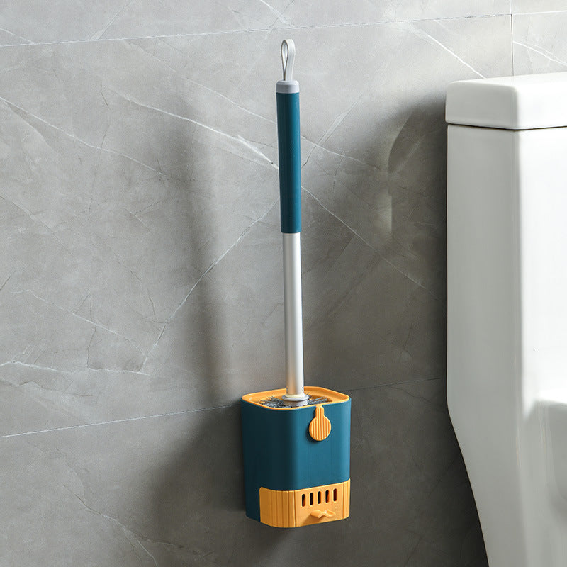 Wall-mounted toilet brush set with flexible long handle for easy bathroom cleaning, perfect for Halloween and Christmas decorations and school supplies.