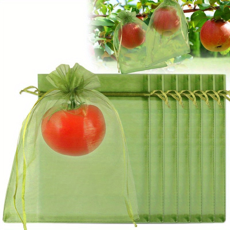 Fifty green polyester fruit protection bags are included in this pack, featuring insect netting for your garden. These bags serve as a plant pest barrier mesh, perfect for protecting apples, tomatoes, and strawberries.