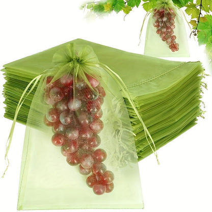 Fifty green polyester fruit protection bags are included in this pack, featuring insect netting for your garden. These bags serve as a plant pest barrier mesh, perfect for protecting apples, tomatoes, and strawberries.