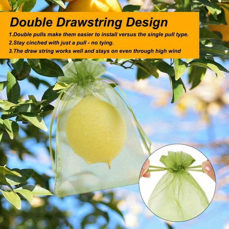 Fifty green polyester fruit protection bags are included in this pack, featuring insect netting for your garden. These bags serve as a plant pest barrier mesh, perfect for protecting apples, tomatoes, and strawberries.