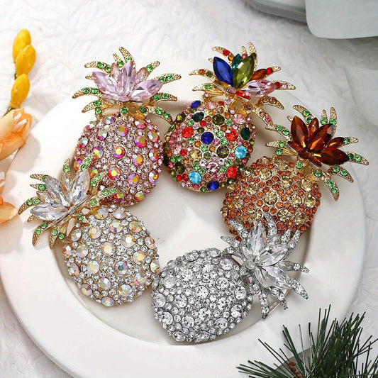 Fashionable Crystal Pineapple Fruit Pin with Vibrant Rhinestones and High-End Design