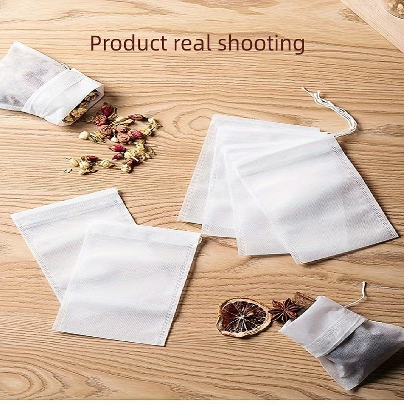 100 high-quality food grade non-woven tea bags for your favorite beverages - great for coffee, soup, and herbal infusions. Perfect for use at home or in restaurants.