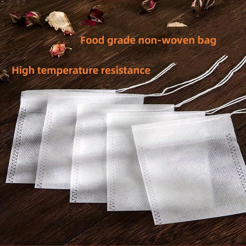 100 high-quality food grade non-woven tea bags for your favorite beverages - great for coffee, soup, and herbal infusions. Perfect for use at home or in restaurants.