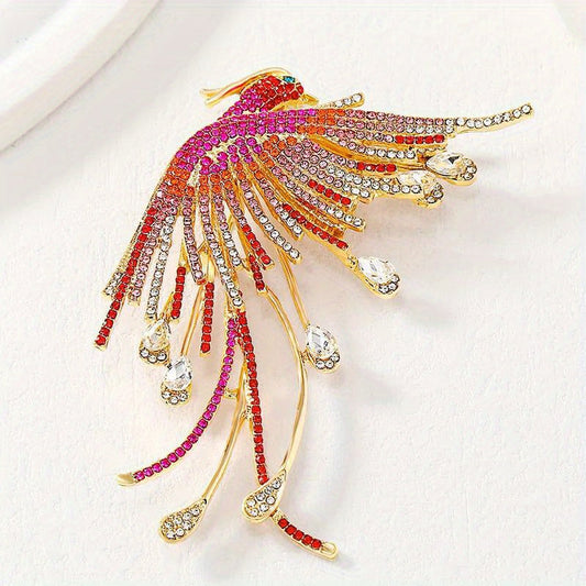 Vintage-inspired animal pin for women - Elegant Phoenix brooch adorned with sparkling rhinestones, a luxurious accessory crafted by ESSHPULE.