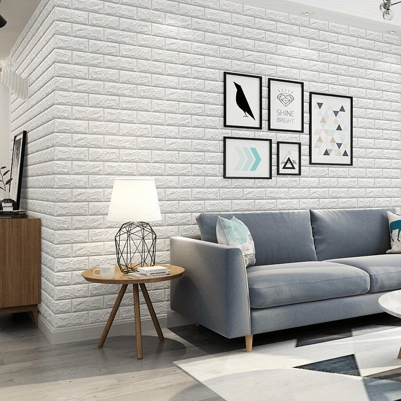 Set of 10 Easy-Apply 3D Brick Wall Stickers - Waterproof, Mold-Resistant, Soft Polyfoam Decor for Contemporary Home & Dorm, Home Decor Wall Stickers