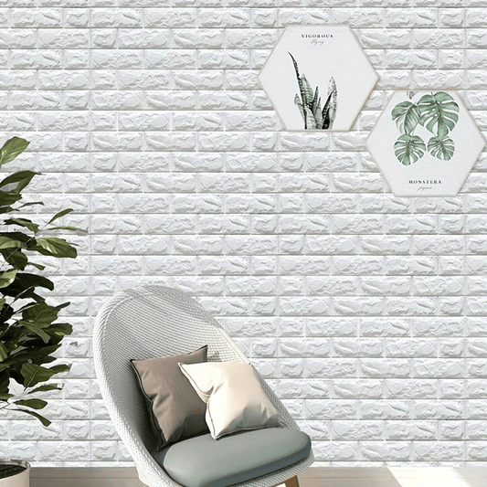 Set of 10 Easy-Apply 3D Brick Wall Stickers - Waterproof, Mold-Resistant, Soft Polyfoam Decor for Contemporary Home & Dorm, Home Decor Wall Stickers