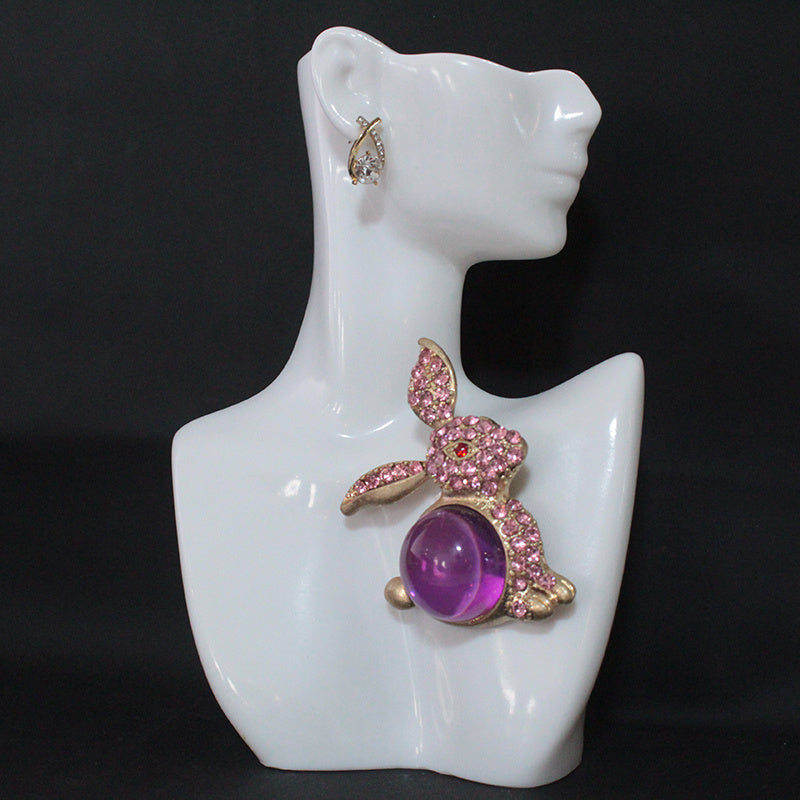 Stylish Bunny Brooch Pin adorned with Rhinestones - part of the Luxurious Glass Series, Featuring an Unconventional Irregular Shape for Coats & Accessories