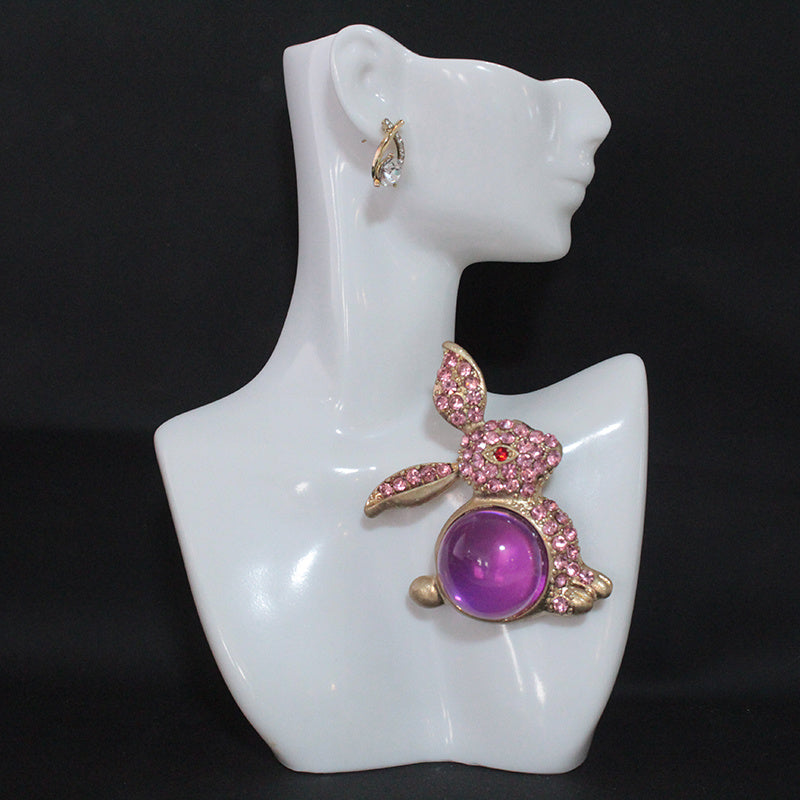 Stylish Bunny Brooch Pin adorned with Rhinestones - part of the Luxurious Glass Series, Featuring an Unconventional Irregular Shape for Coats & Accessories