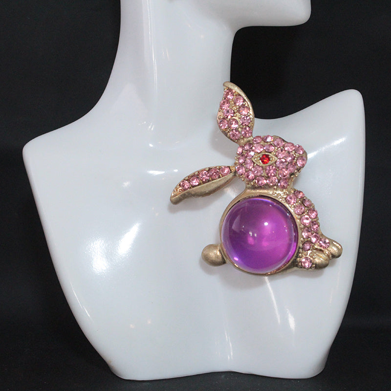 Stylish Bunny Brooch Pin adorned with Rhinestones - part of the Luxurious Glass Series, Featuring an Unconventional Irregular Shape for Coats & Accessories