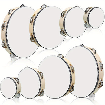 Wooden clappers tambourine with metal bells in 4/6/8/10-inch sizes - perfect for music rhythm, gatherings, and karaoke.