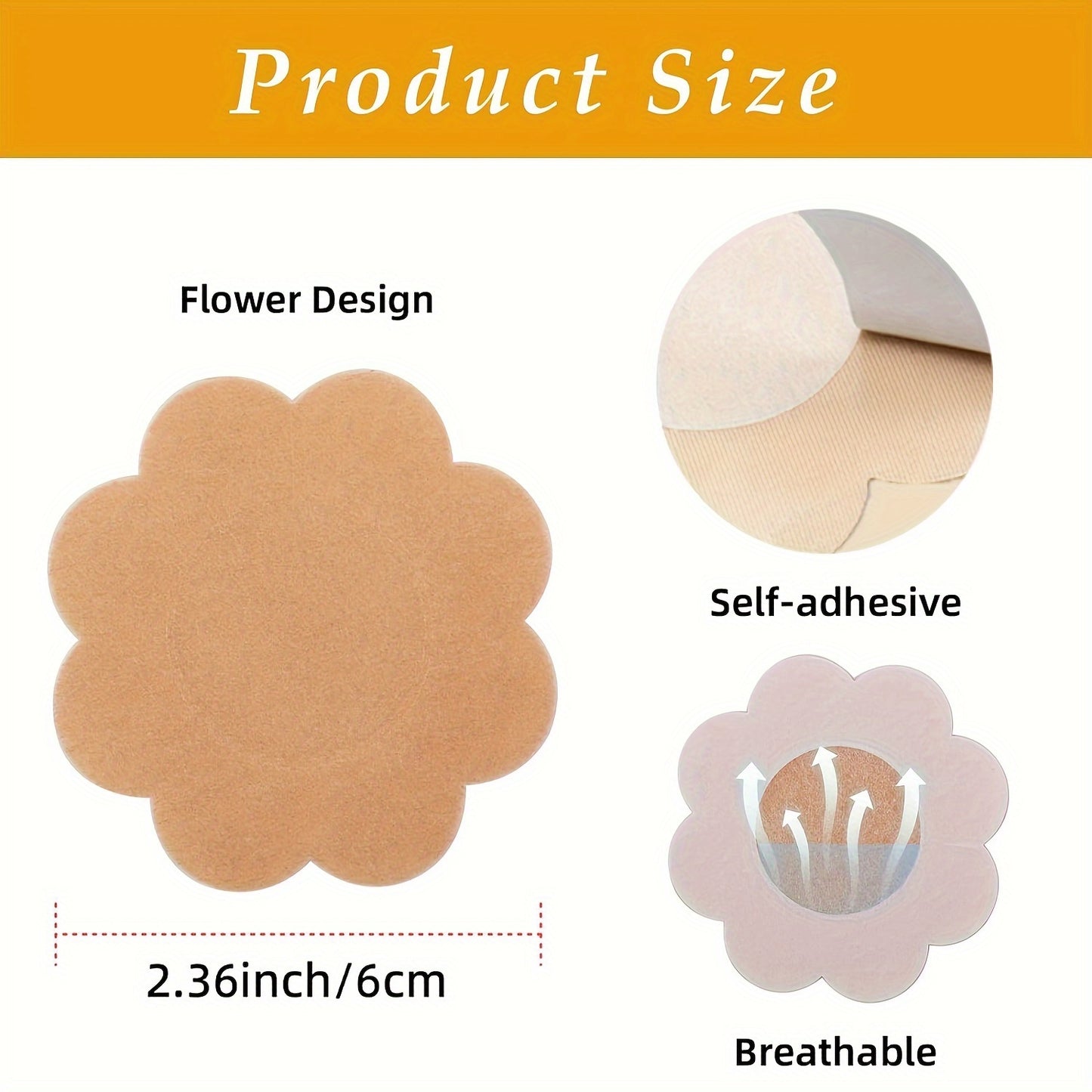 40 reusable self-adhesive breast covers made from soft rayon in solid colors for everyday wear.