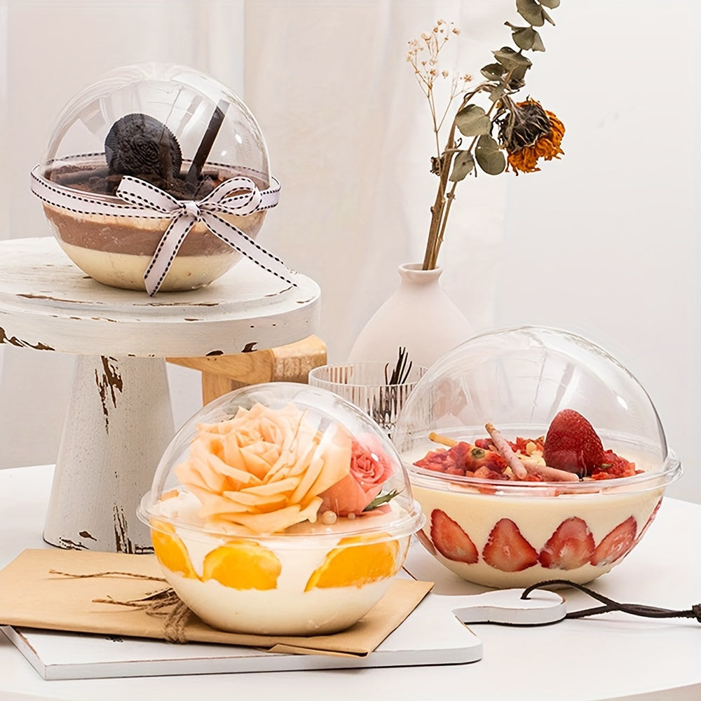 10 pieces of clear round ball shaped mousse cake containers, ideal for picnics, camping, birthdays, Christmas parties, and any other occasion - All containers are food safe.