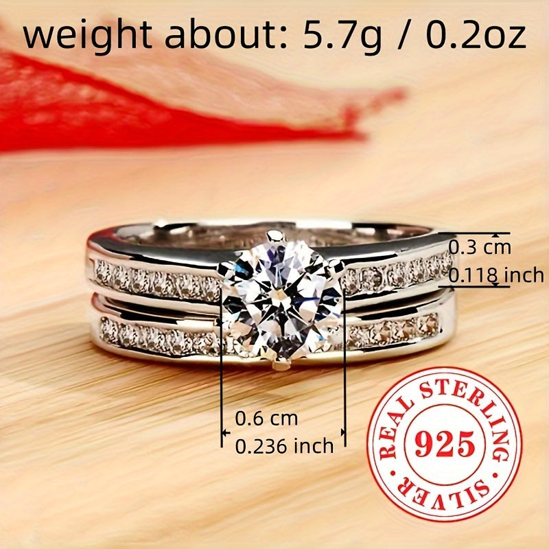 A pair of stylish ladies' rings, crafted from 5.7 grams of 925 sterling silver. These classic rings feature a single stone zirconia set in a 6-prong setting, perfect for engagement, wedding, and special occasions. Makes a great jewelry gift.