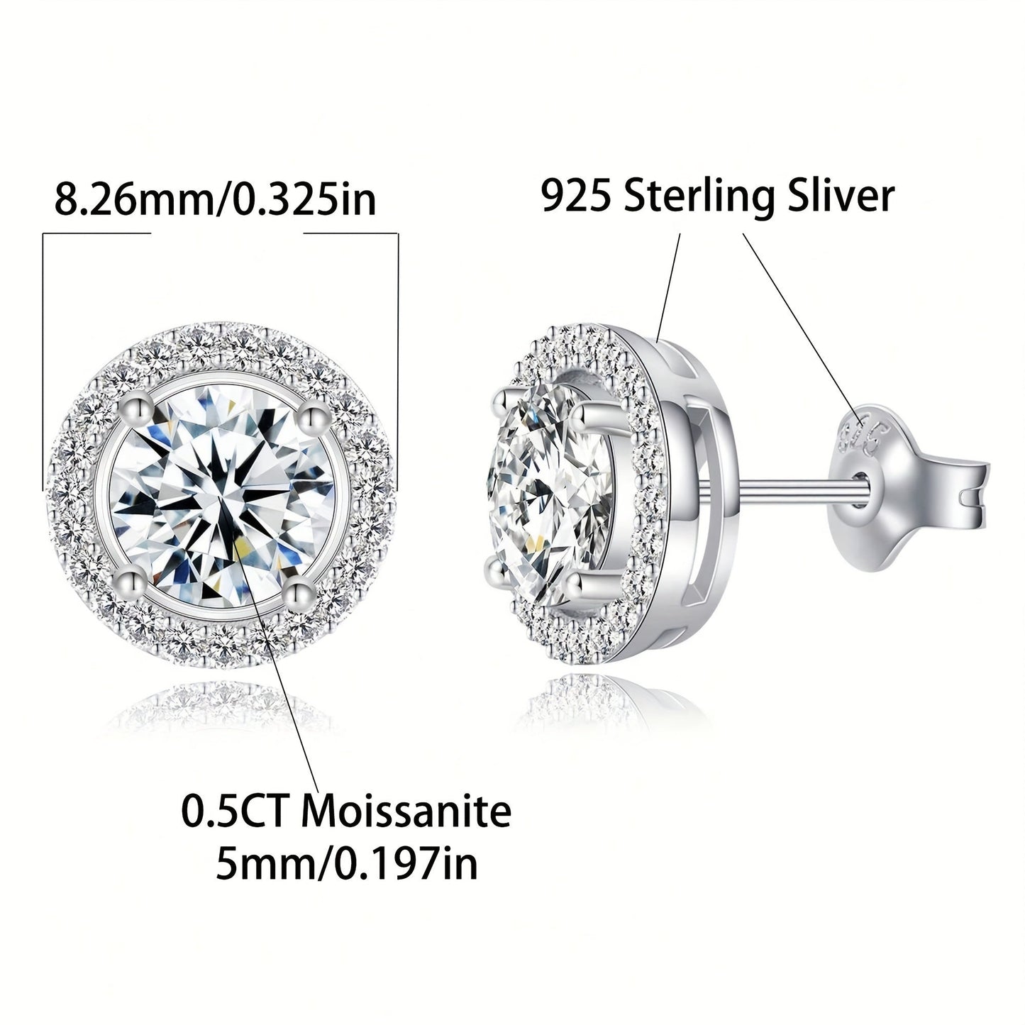 1 Pair of Moissanite Stud Earrings 0.5CT set in 925 Sterling Silver with 18K Golden Plating. Features a Cute and Simple Style with Synthetic December Birthstones, Perfect for Daily Wear and as a Valentine's Day Gift.