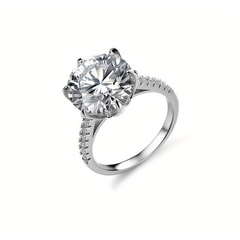 925 Sterling Silver Moissanite Ring with 18K Gold Plating - Featuring a 5/10 Carat Round Cut Stone in a 6-Prong Setting. Simple Yet Elegant Design, Suitable for Daily Wear and Music Festivals. A Special Christmas Gift for Him or Her.