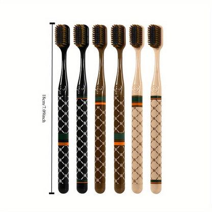 6-piece luxury toothbrush set with ultra soft microfiber bristles, ideal for deep cleaning. Charcoal infused for premium oral care and travel friendly.