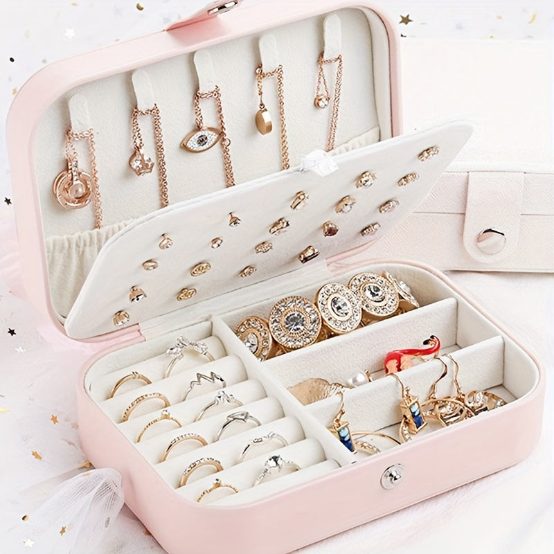 Chic PU Leather Jewelry Box with Lock - Fabric-Lined Organizer for Accessories