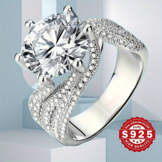 Luxurious 925 Silvery Engagement Ring with Zirconia, ideal for weddings, anniversaries, and Valentine's Day gift.