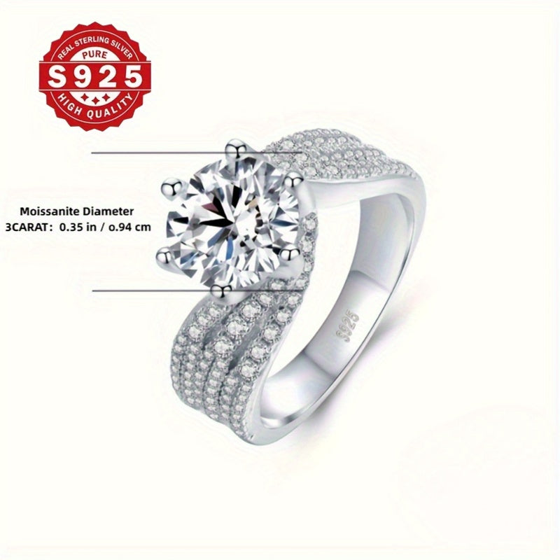 Luxurious 925 Silvery Engagement Ring with Zirconia, ideal for weddings, anniversaries, and Valentine's Day gift.