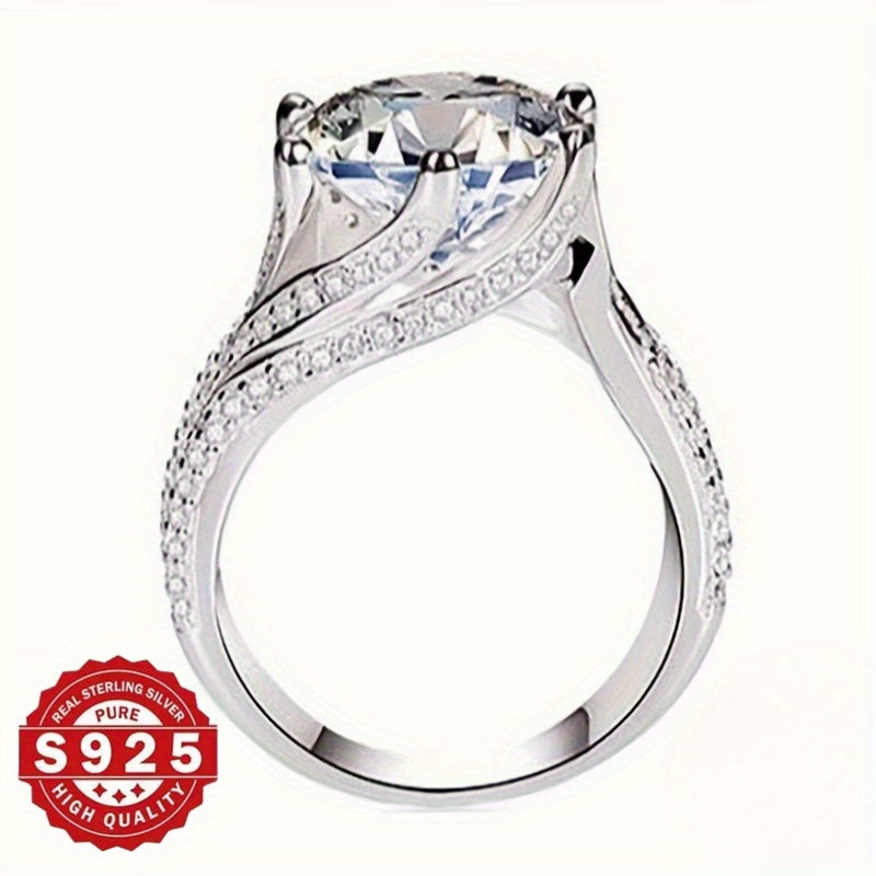 Luxurious 925 Silvery Engagement Ring with Zirconia, ideal for weddings, anniversaries, and Valentine's Day gift.