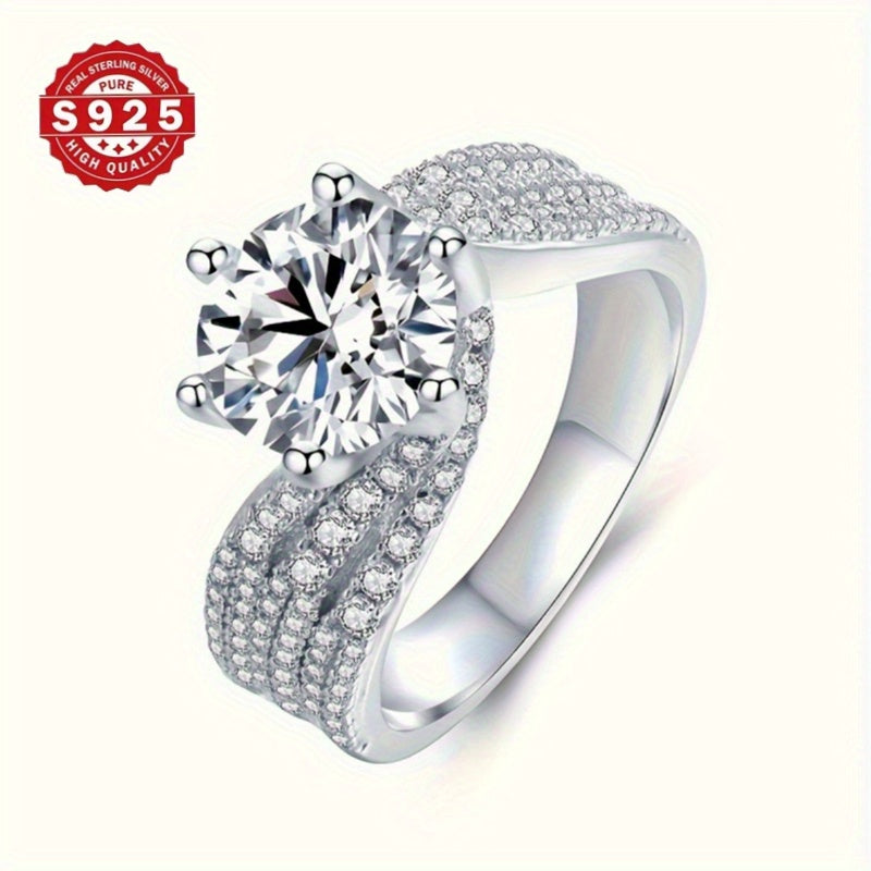 Luxurious 925 Silvery Engagement Ring with Zirconia, ideal for weddings, anniversaries, and Valentine's Day gift.