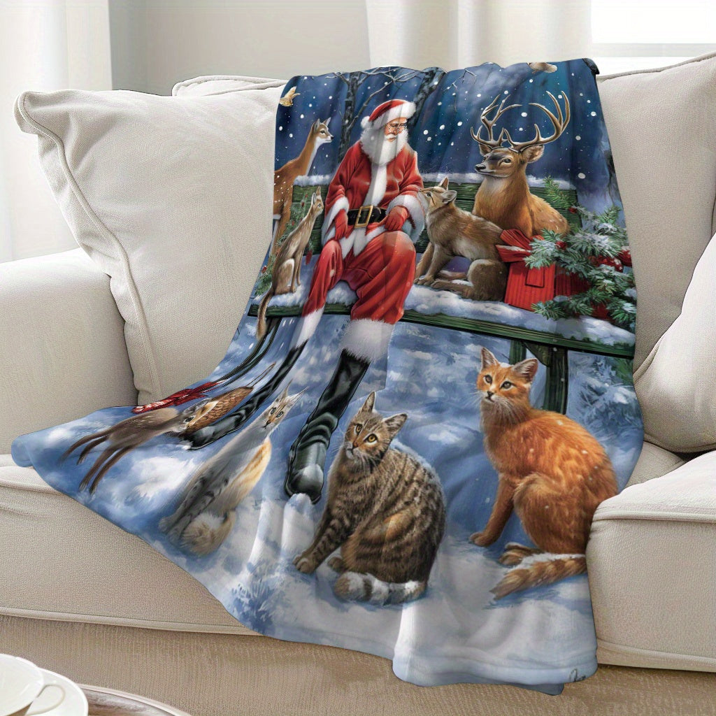 Get ready for a warm and cozy holiday season with our Christmas-themed flannel blanket featuring a charming snowman and deer print. This soft and inviting blanket is perfect for curling up on the couch, taking power naps, snuggling up during camping