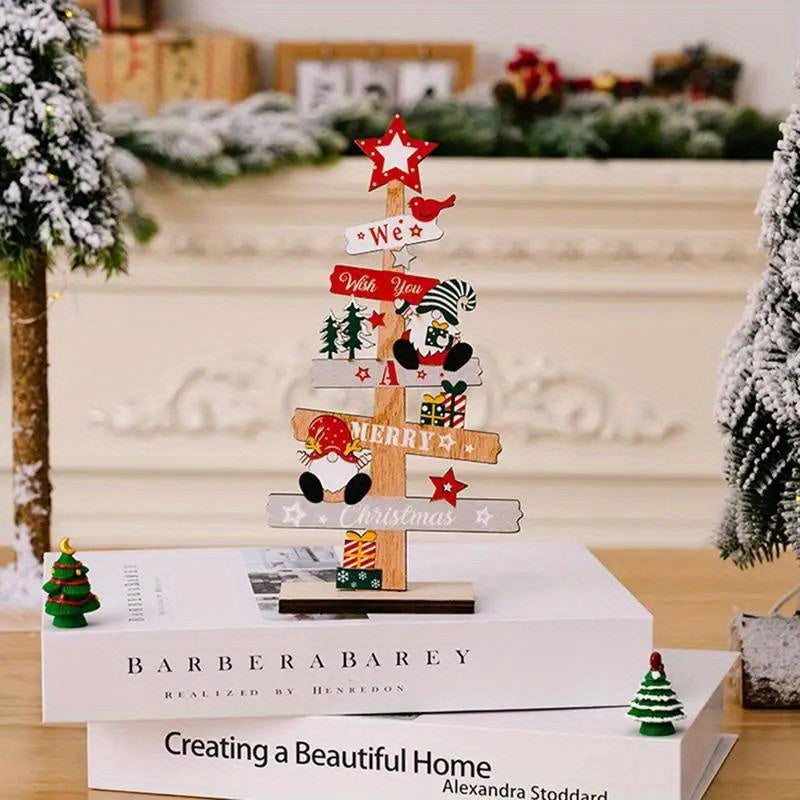 Wooden Christmas Tree & Santa Claus Desktop Sign Ideal for Holiday Decor, Gifts, Parties, DIY Decoration, Plaque, 2024 New Years