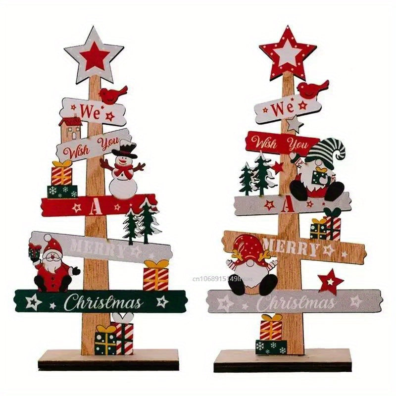 Wooden Christmas Tree & Santa Claus Desktop Sign Ideal for Holiday Decor, Gifts, Parties, DIY Decoration, Plaque, 2024 New Years