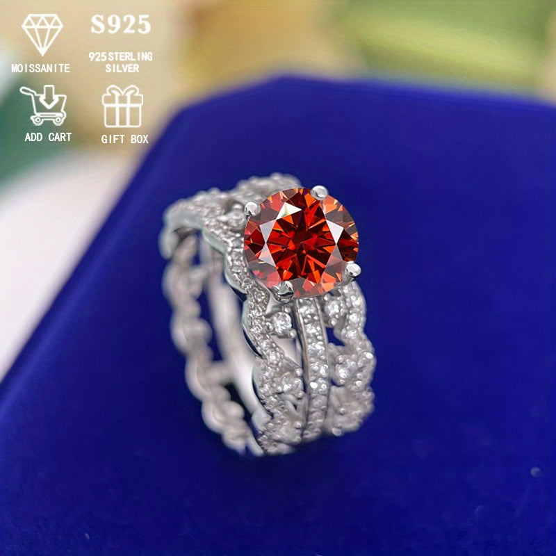 This stunning set of two rings is made of approximately 5.6g of low allergy S925 pure silver. Each ring features a 2 carat colorful moissanite stone in a palace style setting, perfect for women who love luxurious and stackable jewelry. Ideal for a