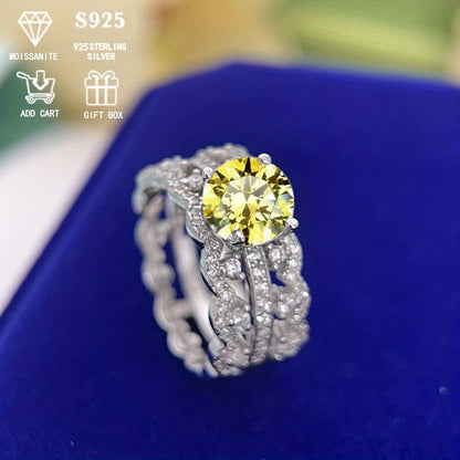 This stunning set of two rings is made of approximately 5.6g of low allergy S925 pure silver. Each ring features a 2 carat colorful moissanite stone in a palace style setting, perfect for women who love luxurious and stackable jewelry. Ideal for a