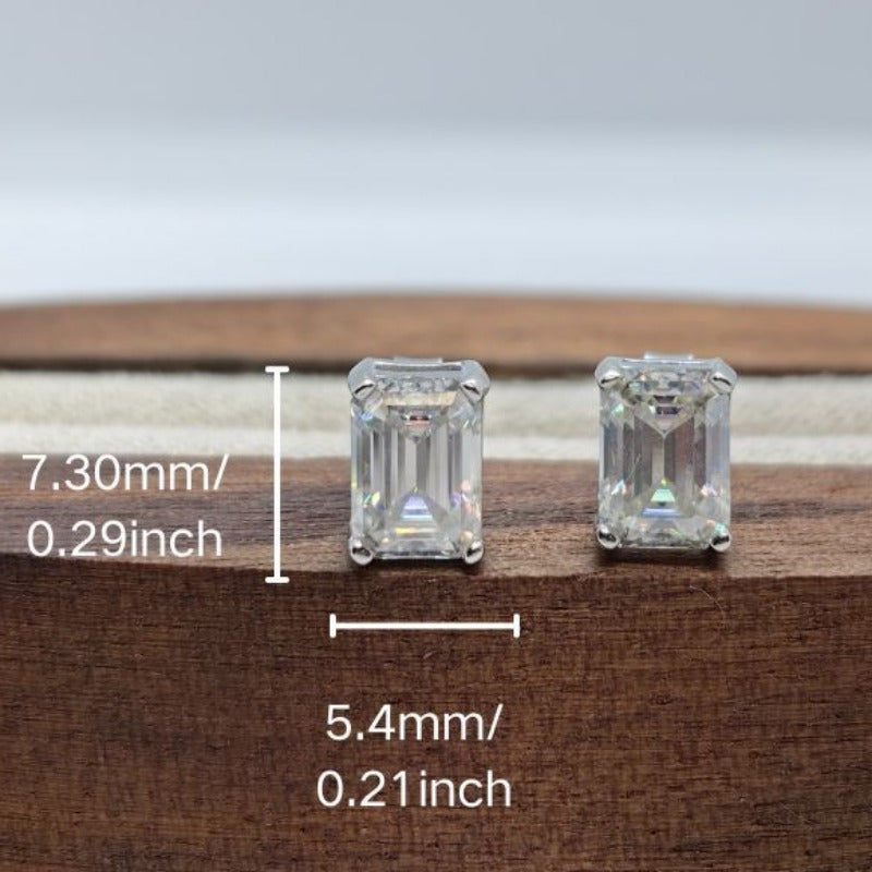 1 Carat Moissanite Stud Earrings in an Elegant Rectangular Design, crafted from 925 Sterling Silver for Women who prefer Minimalist Neutral Style. Ideal for Birthdays, Anniversaries, and Casual Attire. A Classic and Suitable option for any occasion.