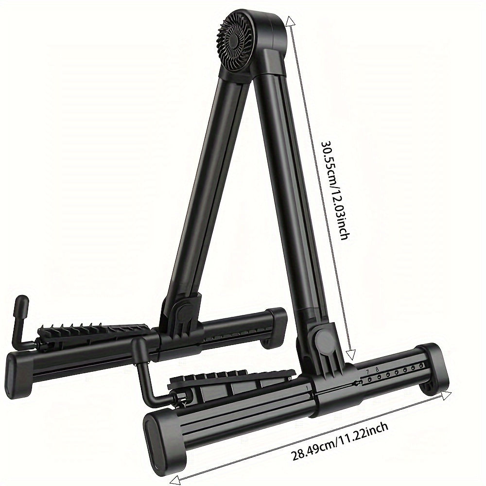 Adjustable guitar stand for various instruments with silicone protection, black.