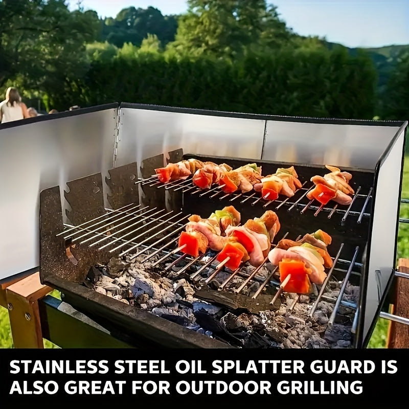 One-piece Stainless Steel Kitchen Splash Guard: Protects Stove Top from Oil and Heat