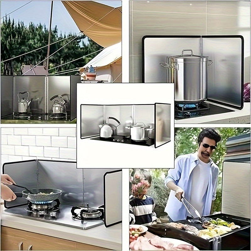 One-piece Stainless Steel Kitchen Splash Guard: Protects Stove Top from Oil and Heat