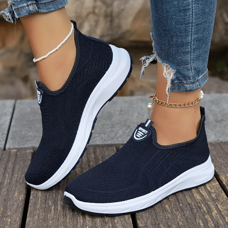 Women's Mesh Slip-On Fashion Sneakers with Round Toe, PVC Sole