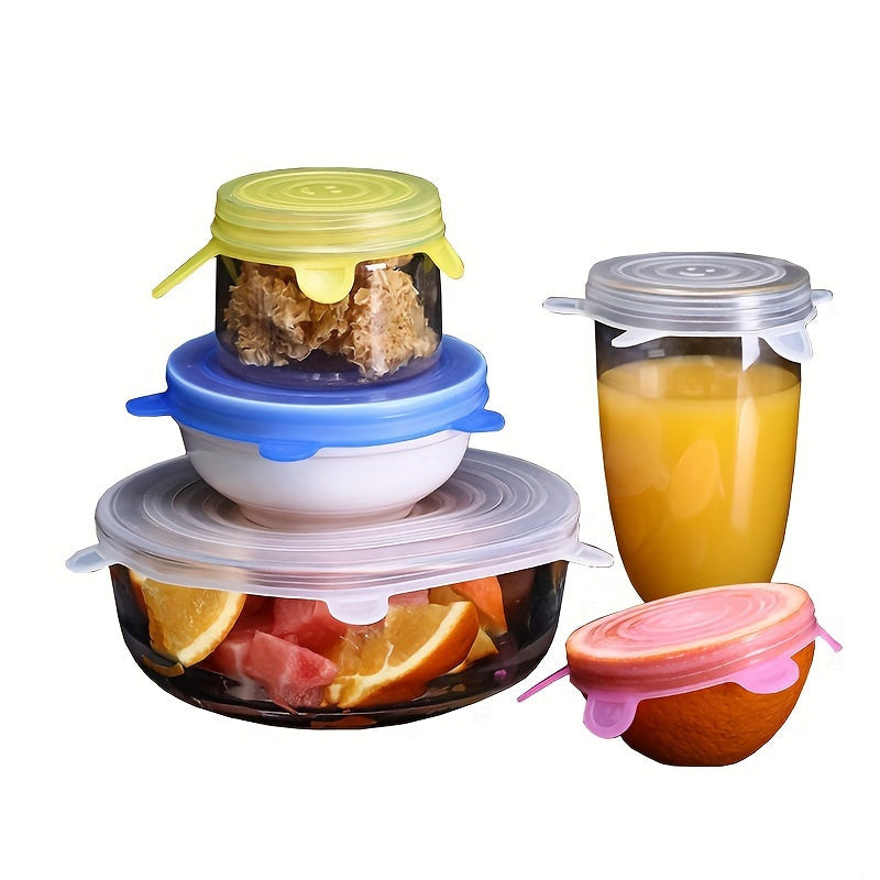 Set of 6 Multi-Ply Silicone Stretch Lids for Bowls, Reusable and Durable Food Covers, Elastic Wrap for Bowls, Dishwasher and Fridge Safe, Kitchen Storage Solutions - Safe for Food Contact