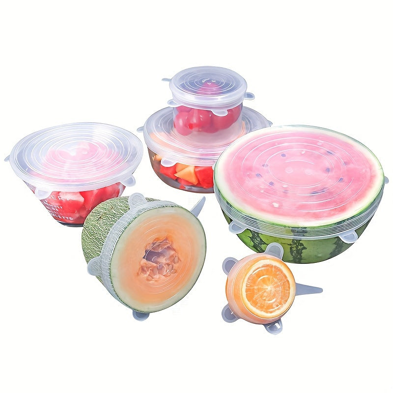 Set of 6 Multi-Ply Silicone Stretch Lids for Bowls, Reusable and Durable Food Covers, Elastic Wrap for Bowls, Dishwasher and Fridge Safe, Kitchen Storage Solutions - Safe for Food Contact