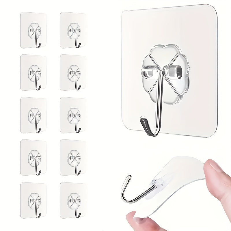 Keep your space tidy and stylish with 10/30pcs Wall-Mounted Kitchen Hooks - Featuring Anti-Skid, Multifunctional, and Modern Design